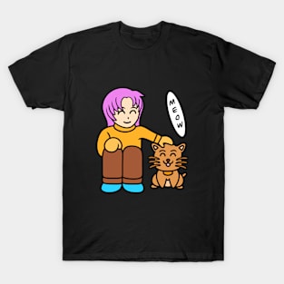 Kawaii girl with cute cat T-Shirt